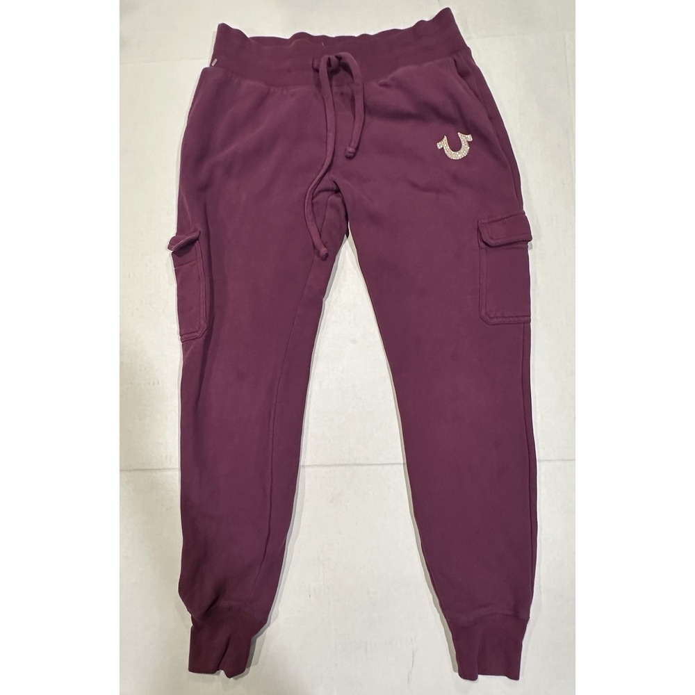 True Religion Jogger Cargo Sweatpants Drawstring Waist Purple Magenta Size XS
